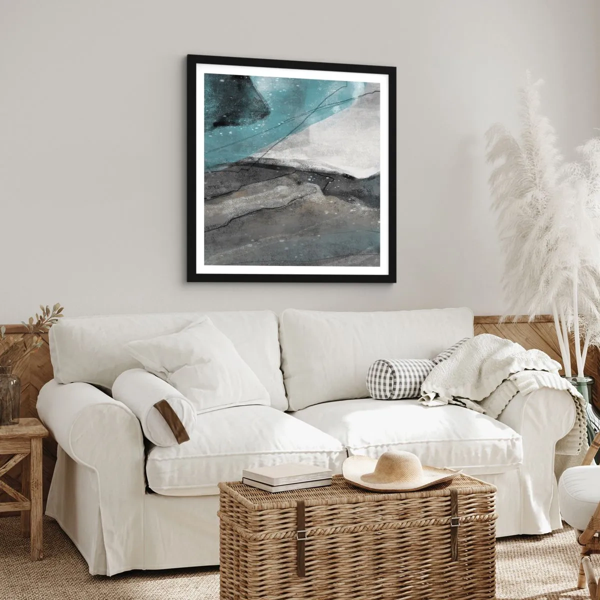 Poster in een zwarte lijst - Abstractie: rotsen en ijs - 40x40 cm