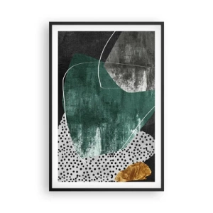 Poster in een zwarte lijst - Kleurrijke abstractie met bladgoud - 61x91 cm