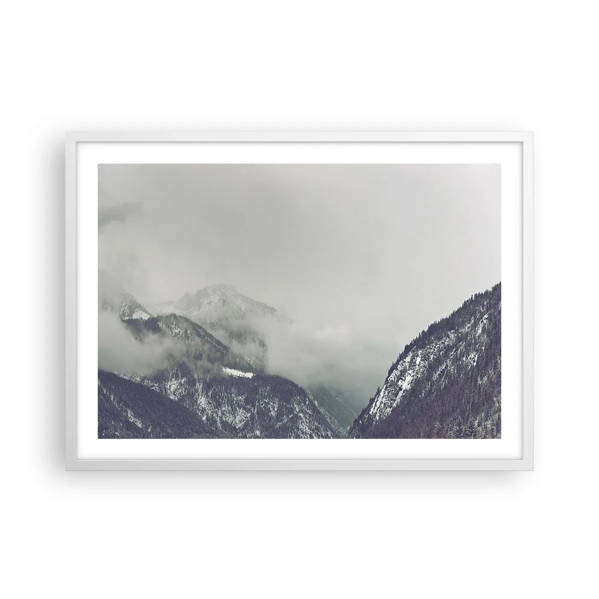 Poster in een witte lijst - Mistige vallei - 70x50 cm