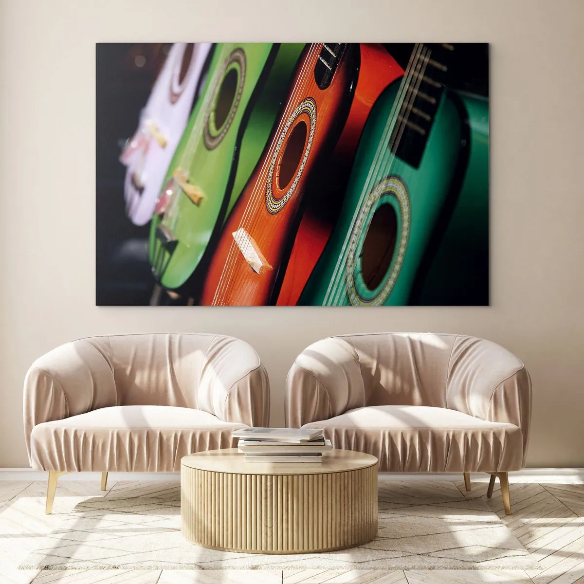 Schilderen op glas - De gitaar heeft vele kleuren - 120x80 cm