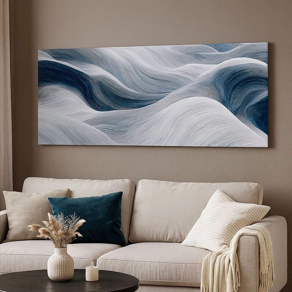 Schilderen op canvas - Witte en blauwe golven - 100x40 cm