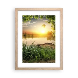 Een poster in een licht eiken lijst - Landschap in een groen kader - 30x40 cm