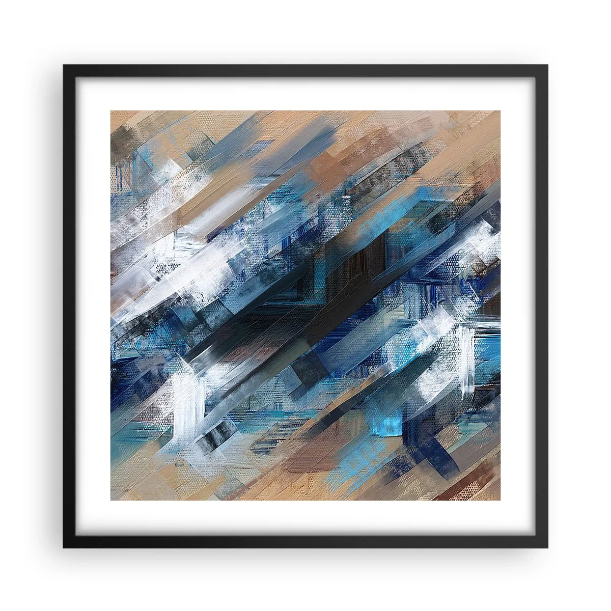 Poster in een zwarte lijst - Op een blauwe diagonaal - 50x50 cm
