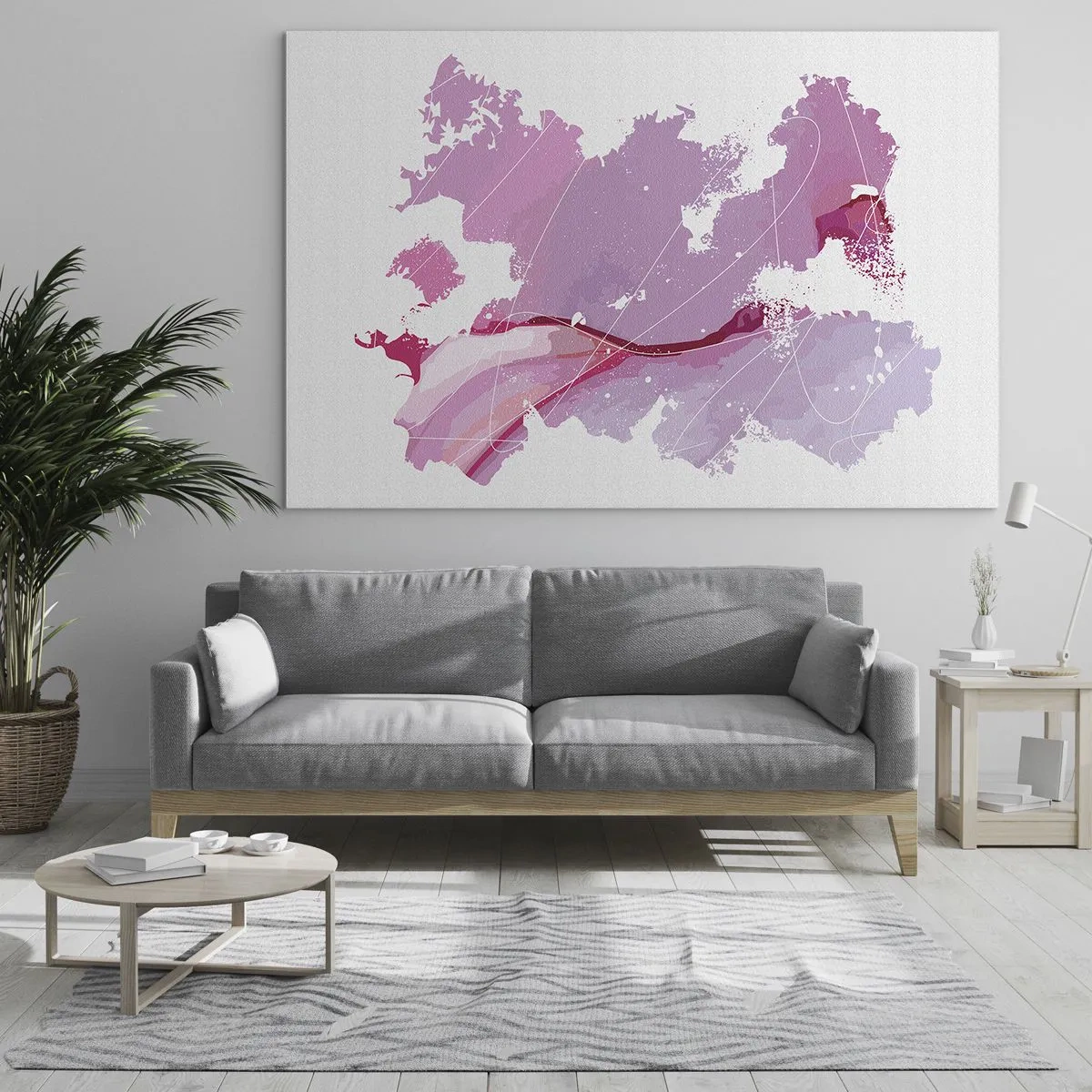 Schilderen op glas - Kaart van de roze wereld - 100x70 cm