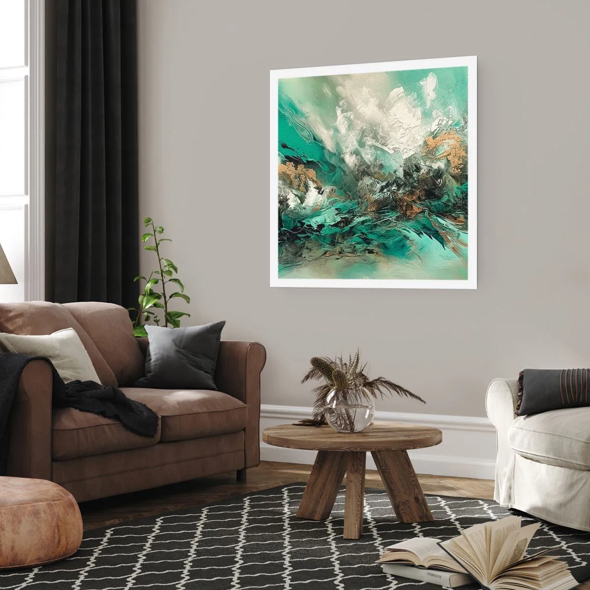 Poster - Emerald en zwarte branding - 60x60 cm