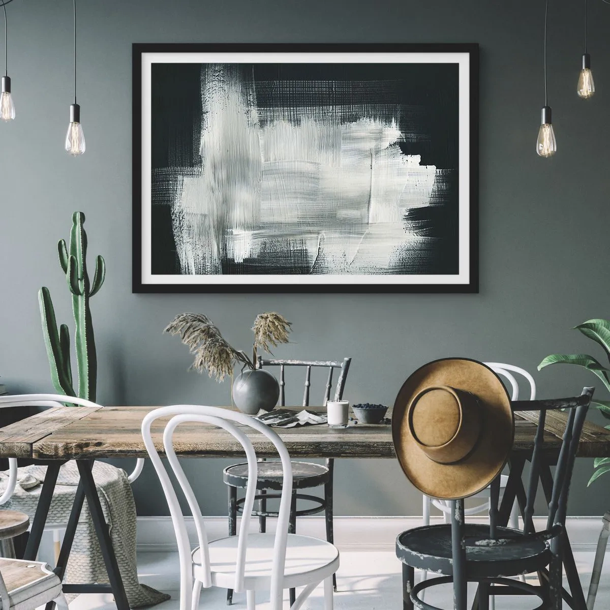 Poster in een zwarte lijst - Geweven van verticaal en horizontaal - 70x50 cm