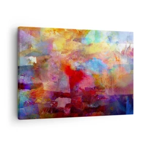 Schilderen op canvas - Kleurrijke abstractie in warme en koele tinten - 70x50cm - Kijk in de regenboog - Moderne wanddecoratie voor woonkamer en slaapkamer ARTTOR