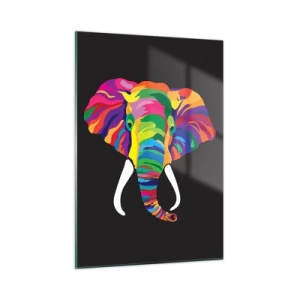 Schilderen op glas - De olifant die ervan hield om in de regenboog te baden - 50x70 cm