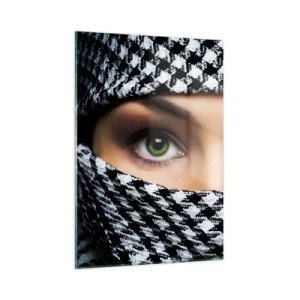 Schilderen op glas - Portret van een gesluierde schoonheid met groene ogen - 50x70 cm