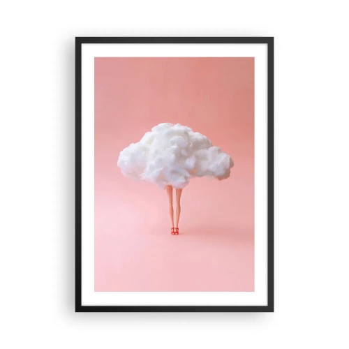 Poster in een zwarte lijst - Een mooie wolk met poten op een roze achtergrond - 50x70cm - Zoete belofte - Moderne wanddecoratie voor woonkamer en slaapkamer ARTTOR