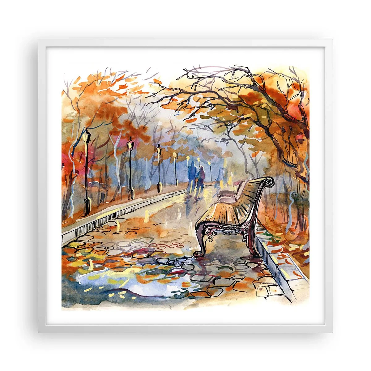 Poster in een witte lijst - Samen wandelen in de herfst - 60x60 cm