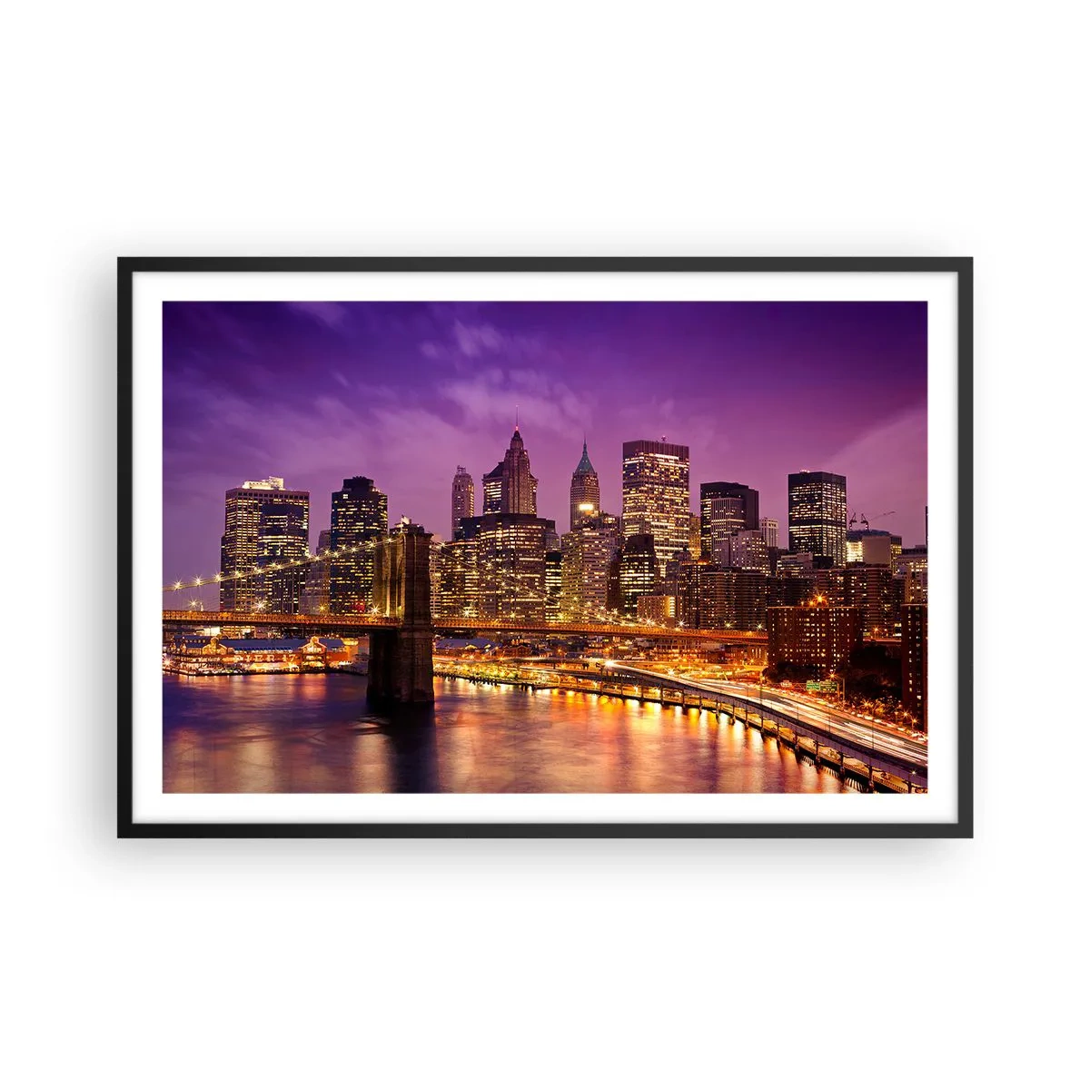 Poster in een zwarte lijst - Violet-goud Manhattan - 91x61 cm