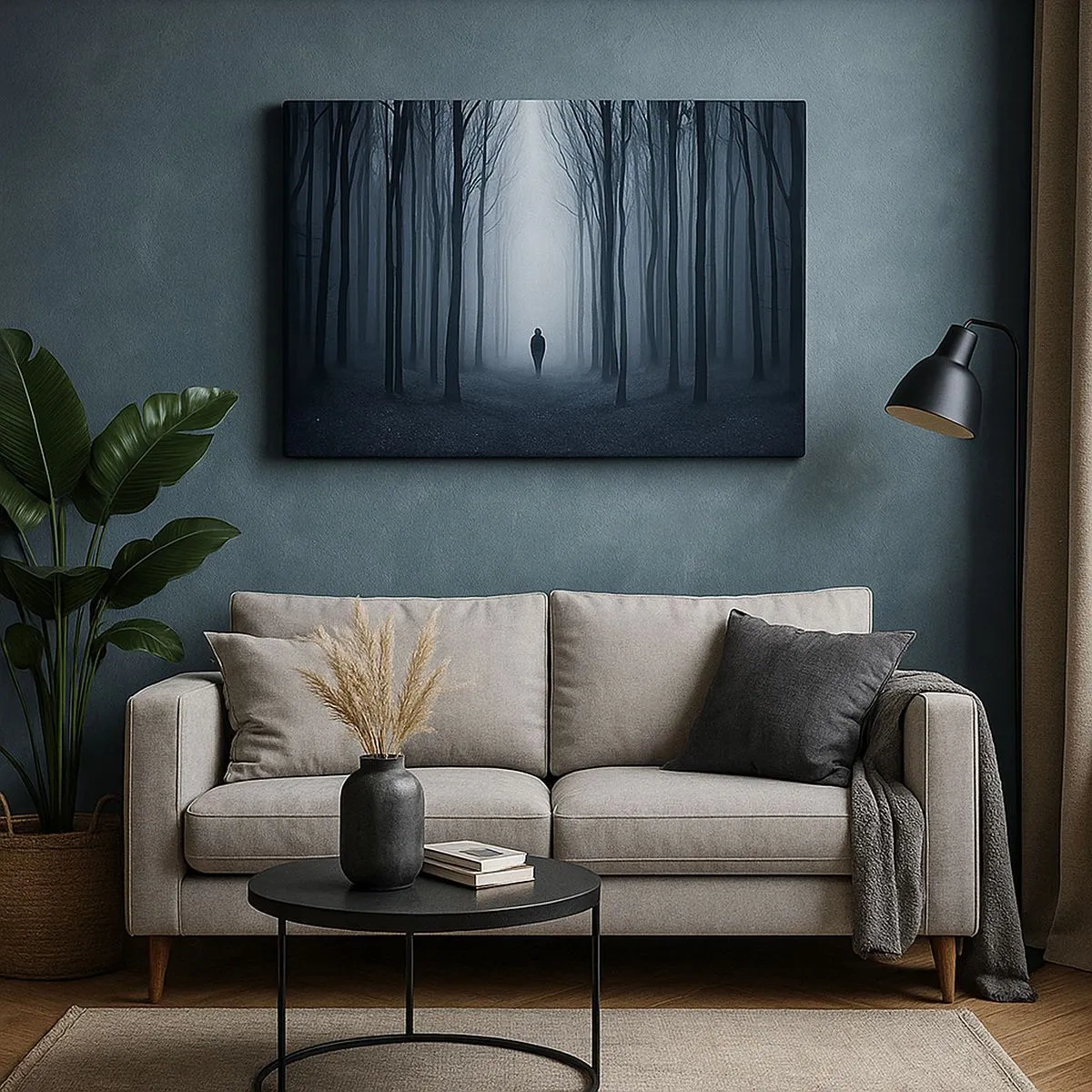 Schilderen op canvas - Een figuur die tussen de bomen in een mistig bos loopt - 70x50cm - En alles is eenvoudig en duidelijk - Moderne wanddecoratie voor woonkamer en slaapkamer ARTTOR