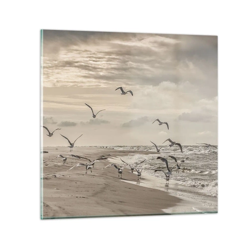Schilderen op glas - Het geluid van de zee, het zingen van vogels - 50x50 cm