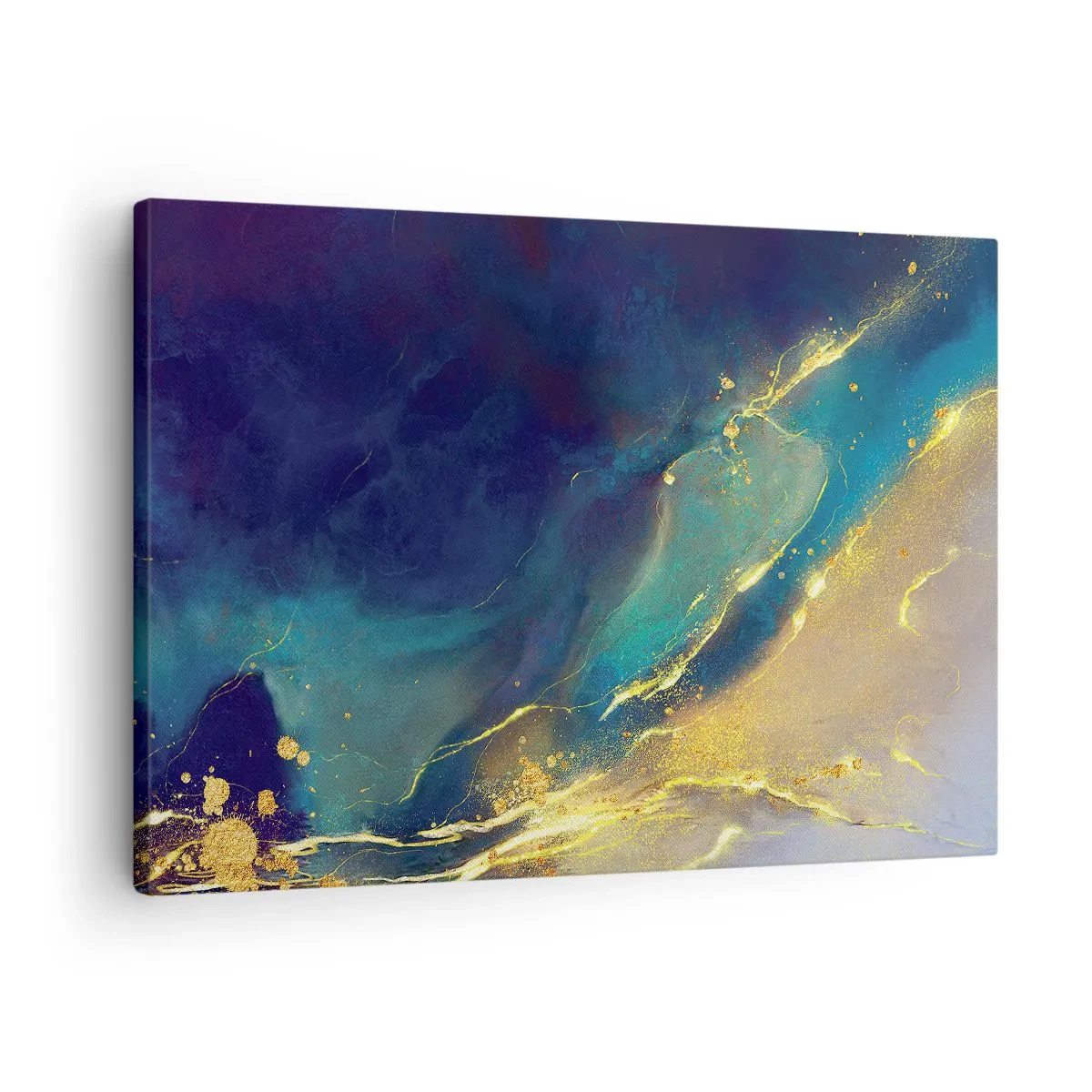 Schilderen op canvas - Abstracte compositie in tinten blauw en goud op canvas - 70x50cm - De gouden poel - Moderne wanddecoratie voor woonkamer en slaapkamer ARTTOR