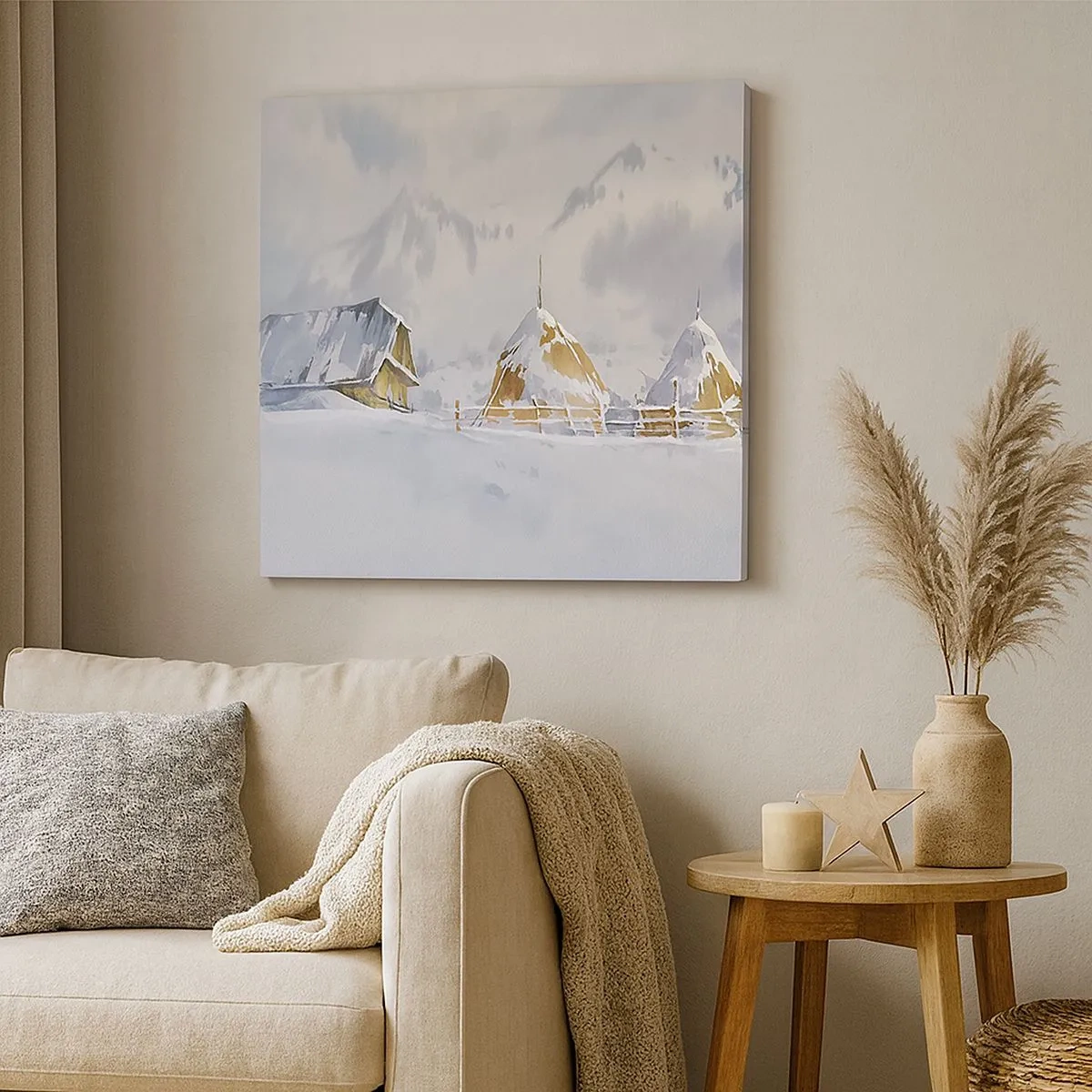 Schilderen op canvas - In een besneeuwde vallei - 30x30 cm