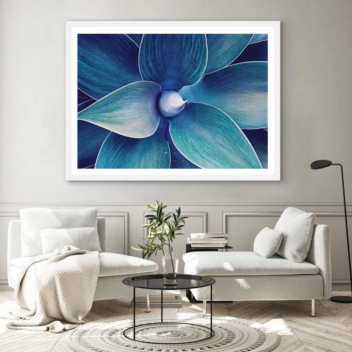 Poster in een witte lijst - Blauw uit de lucht - 70x50 cm