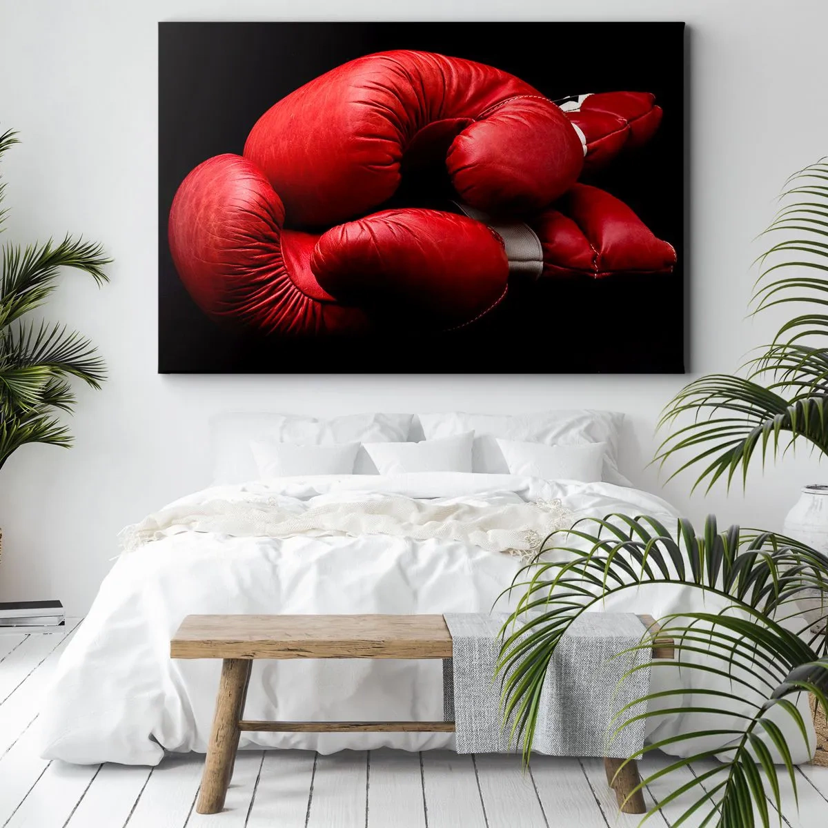 Schilderen op canvas - Rode bokshandschoenen op een zwarte achtergrond - 70x50cm - De emoties van het gevecht met ons - Moderne wanddecoratie voor woonkamer en slaapkamer ARTTOR