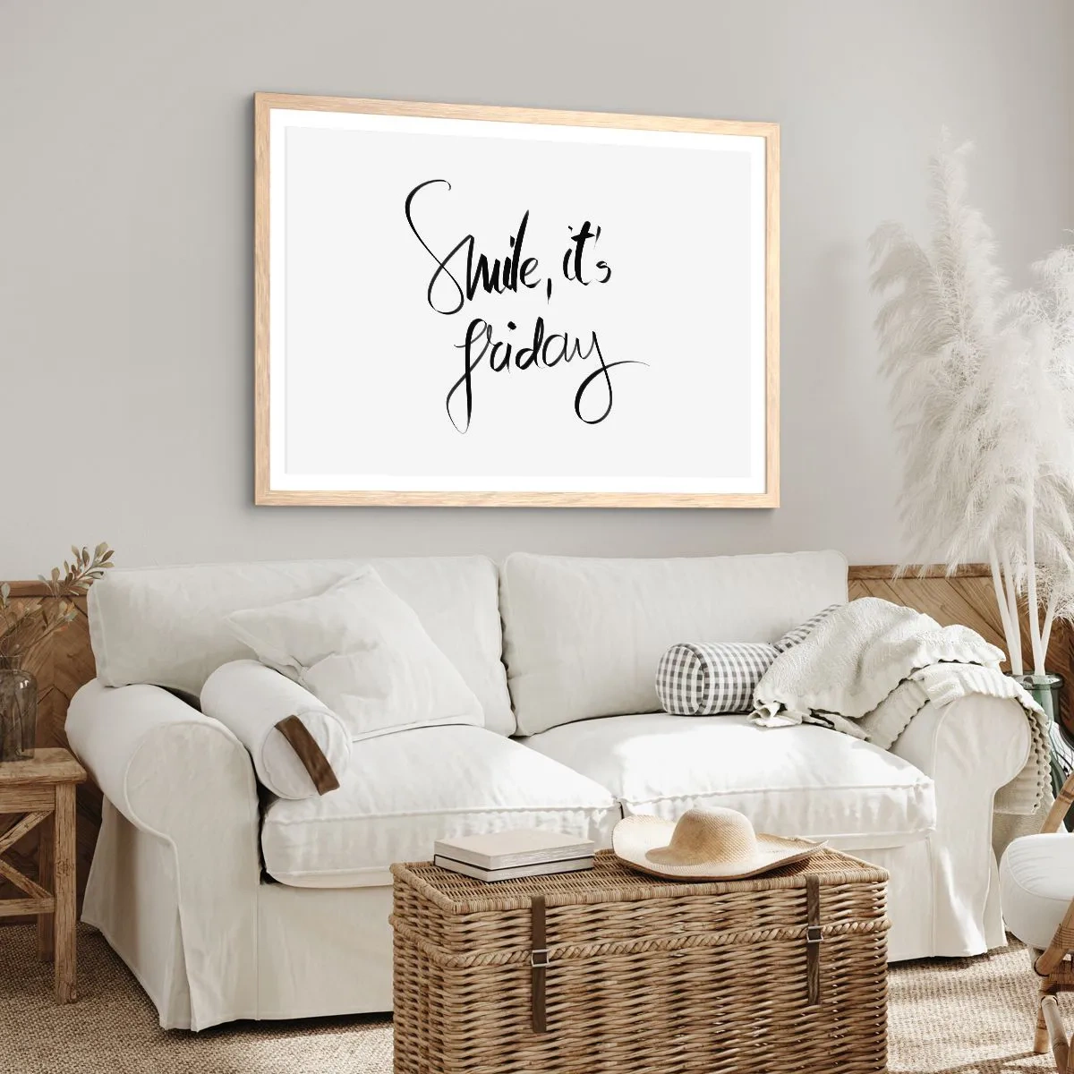 Een poster in een licht eiken lijst - Echte vreugde - 100x70 cm
