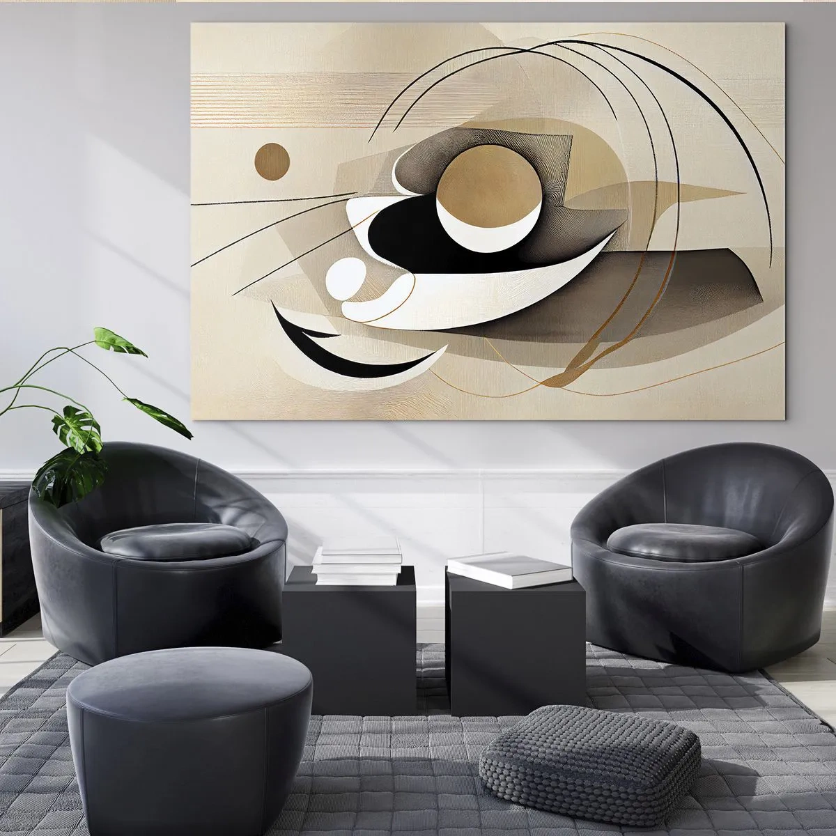Schilderen op glas - Minimalistische abstractie in beige met geometrische vormen - 70x50cm - Compositie: de essentie van de dingen - Moderne wanddecoratie voor woonkamer en slaapkamer ARTTOR