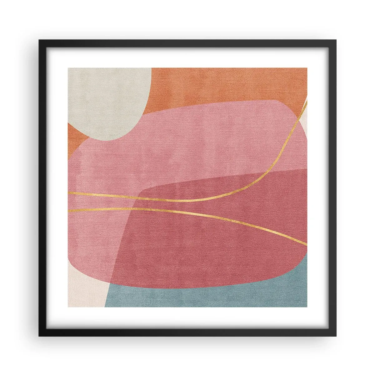 Poster in een zwarte lijst - Pastelkleurcompositie met gouddraad - 50x50 cm