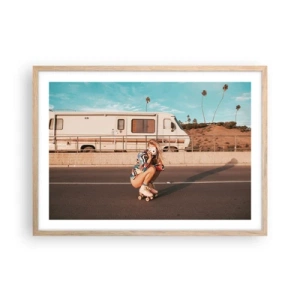 Een poster in een licht eiken lijst - Lach alsjeblieft! - 70x50 cm