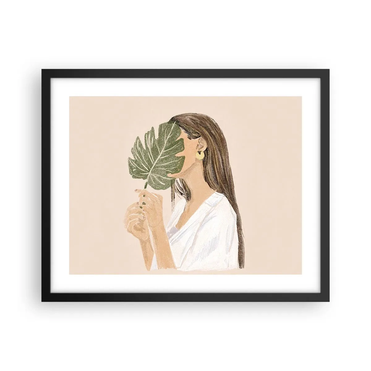 Poster in een zwarte lijst - Mysterieus portret met een waaier - 50x40 cm