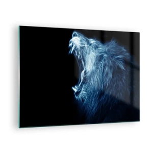 Schilderen op glas - Een opvallende neonweergave van een brullende leeuw op een zwarte achtergrond. - 70x50cm - De vurige toorn van de koning - Moderne wanddecoratie voor woonkamer en slaapkamer ARTTOR