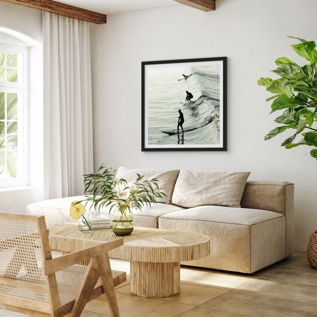 Poster in een zwarte lijst - Om de golf te ontmoeten - 60x60 cm