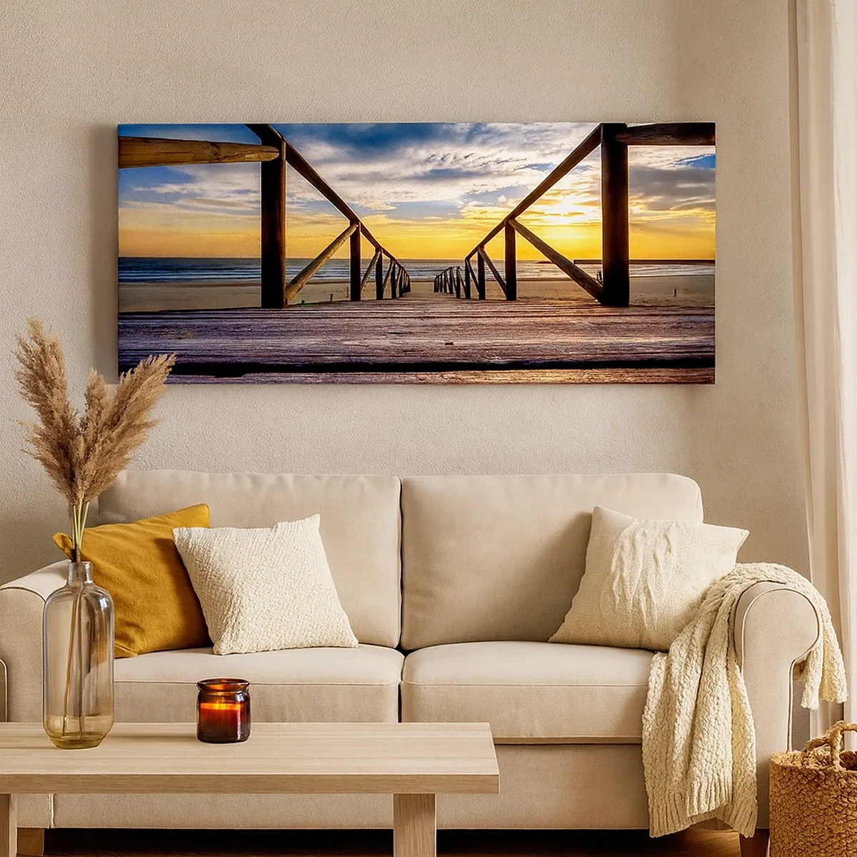 Schilderen op canvas - Rechtstreeks naar het rustige strand bij zonsondergang - 30x30 cm