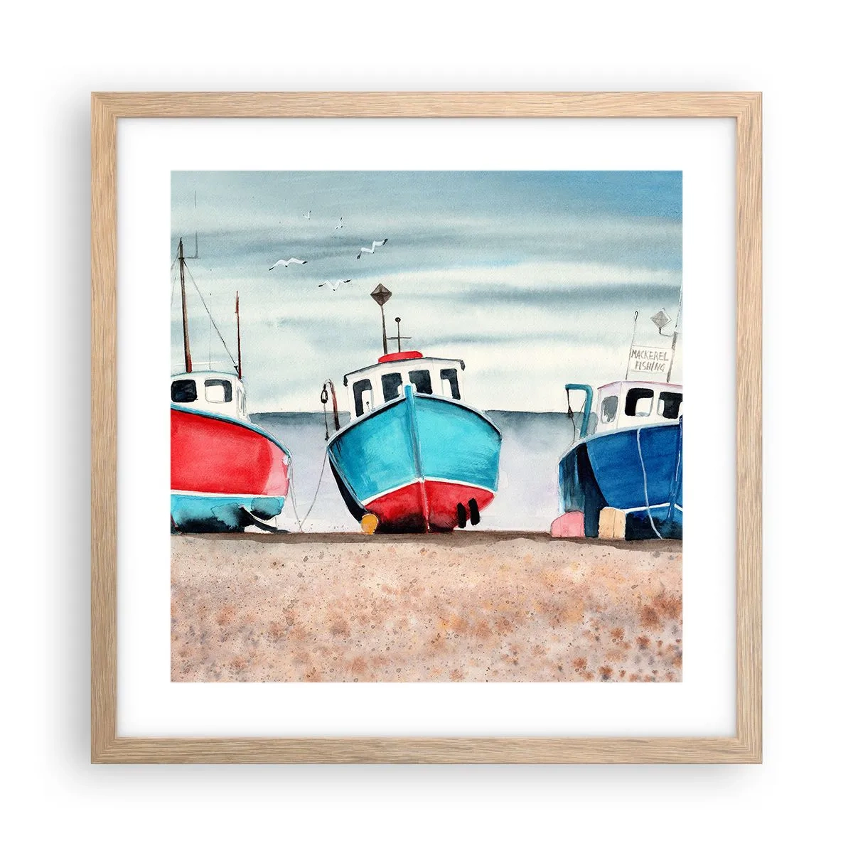 Een poster in een licht eiken lijst - Klaar om te vissen - 40x40 cm