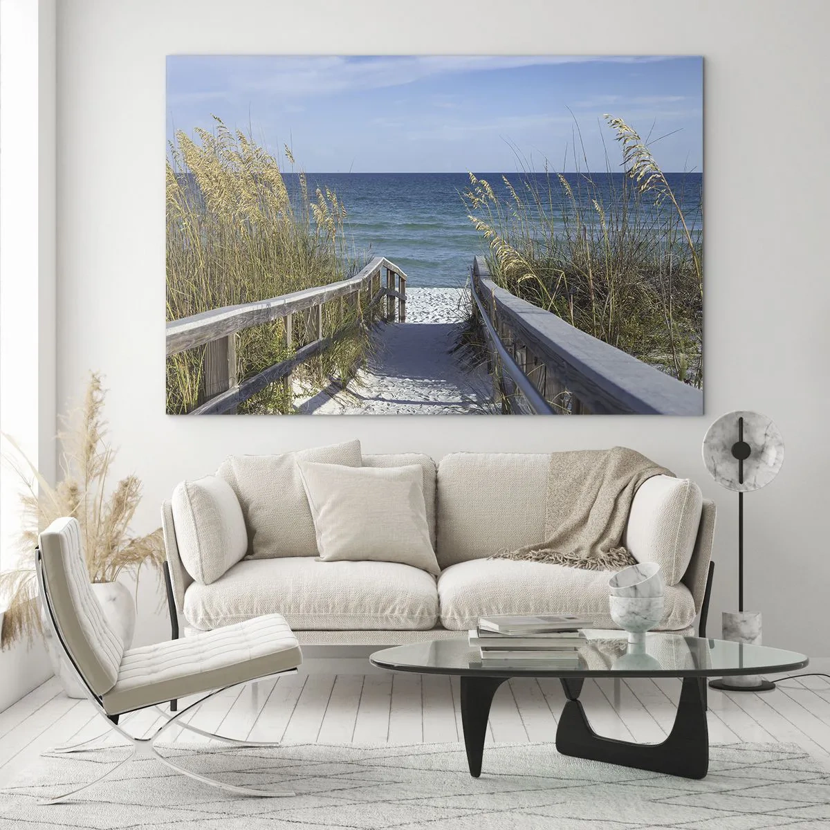 Schilderen op glas - Pad naar het strand met uitzicht op zee - 70x50cm - In de zon, in de wind - Moderne wanddecoratie voor woonkamer en slaapkamer ARTTOR