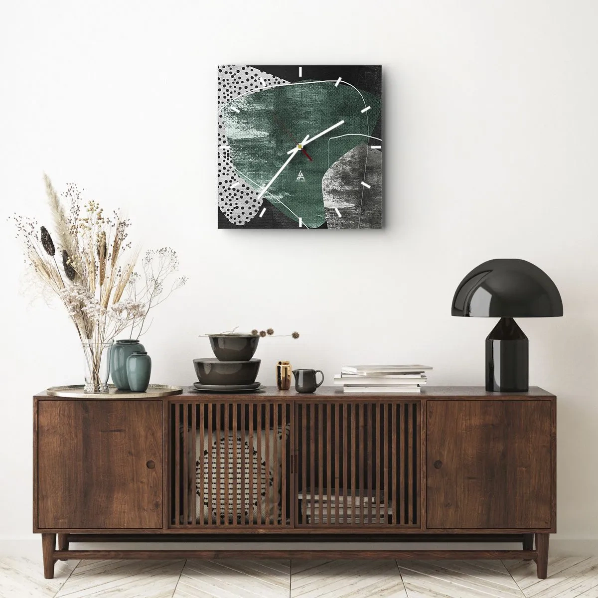 Wandklok - Klok - Kleurrijke abstractie met bladgoud - 30x30 cm