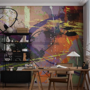 Fotobehang Standard Eco - Kleurrijke abstractie met dynamische lijnen en geometrische vormen - 100x70cm - Je kunt rechtdoor of rondom - Moderne wanddecoratie voor woonkamer en slaapkamer ARTTOR