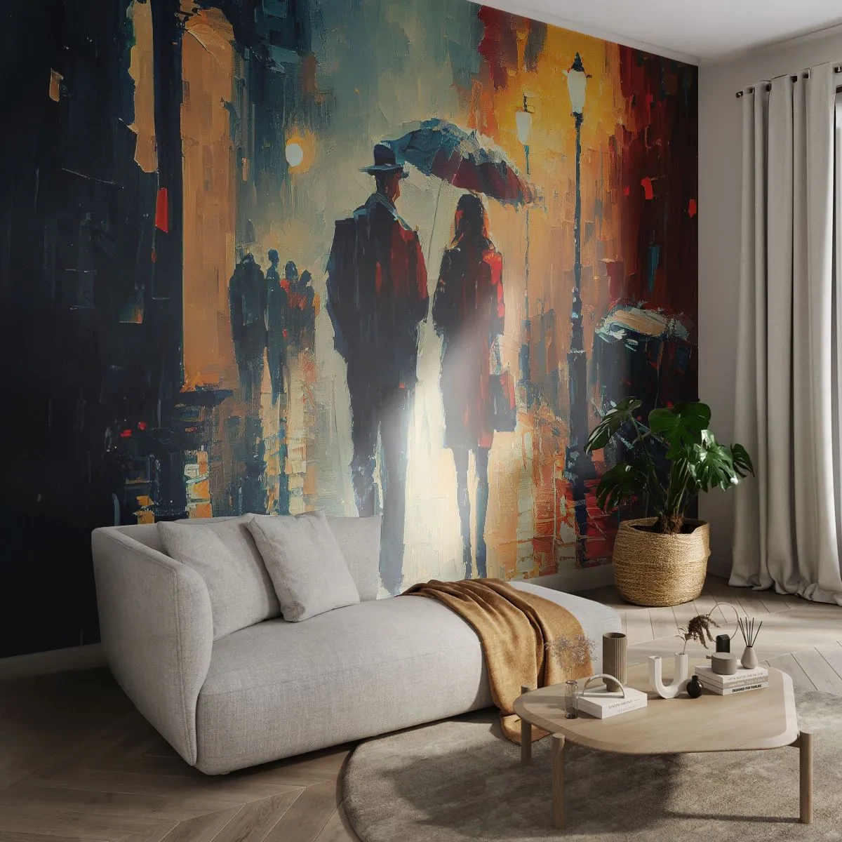 Fotobehang Premium Canvas - Stedelijk love strory - Romantiek, Stel, Landschap - 450x315 cm