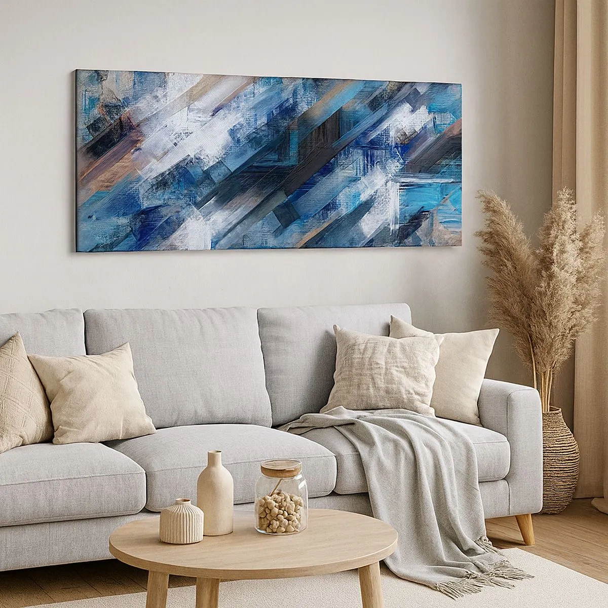 Schilderen op canvas - Op een blauwe diagonaal - 100x40 cm