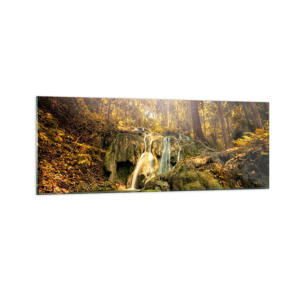 Schilderen op glas - Boscascade in het groen - 140x50 cm