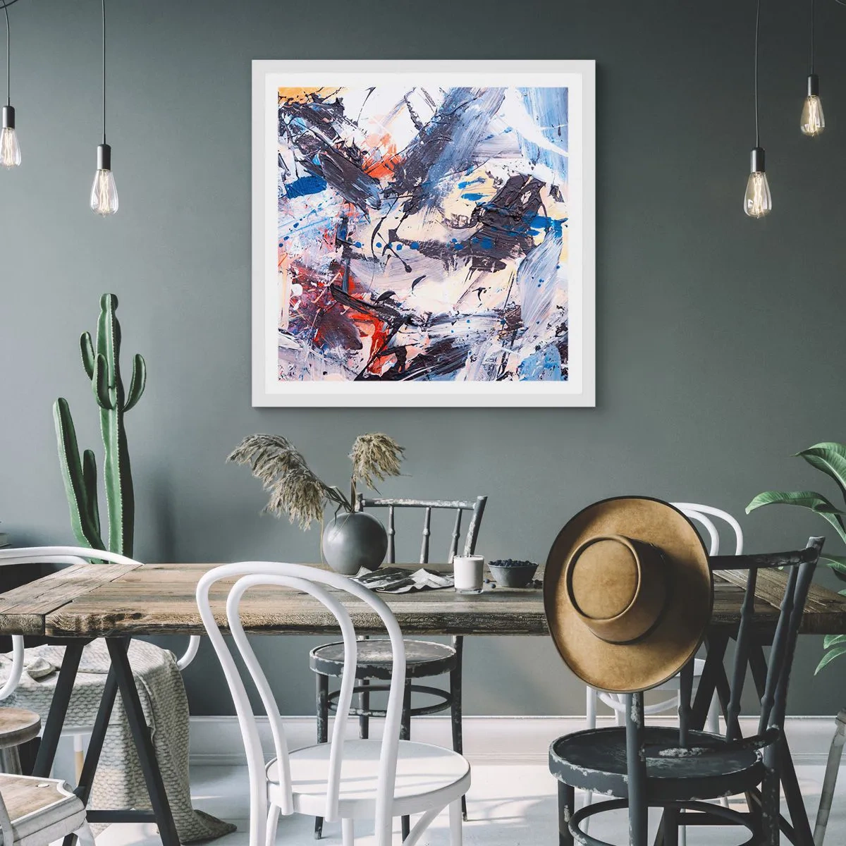 Poster in een witte lijst - Gekke dans van abstractie - 60x60 cm