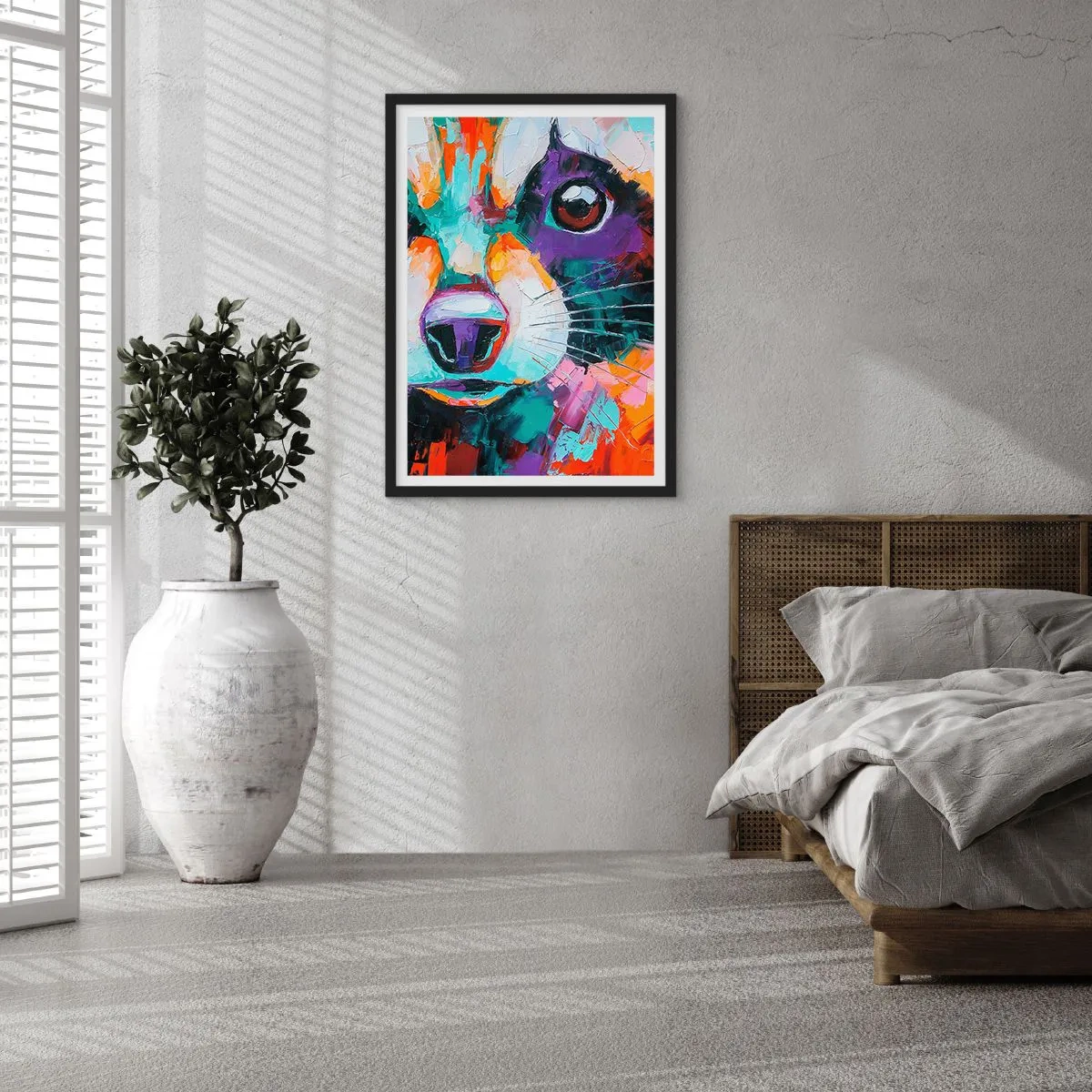 Poster in een zwarte lijst - Kleurrijk abstract portret van een dier met een expressief oog - 50x70cm - Alleen goede emoties - Moderne wanddecoratie voor woonkamer en slaapkamer ARTTOR