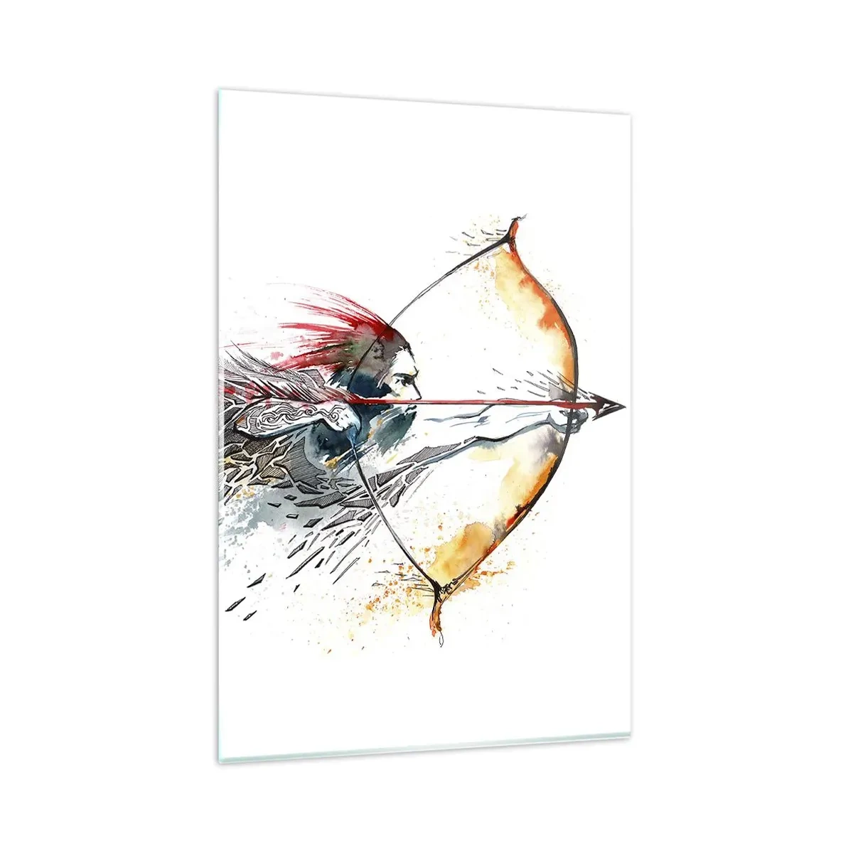 Schilderen op glas - Mythische krijger met een vurige boog - 80x120 cm