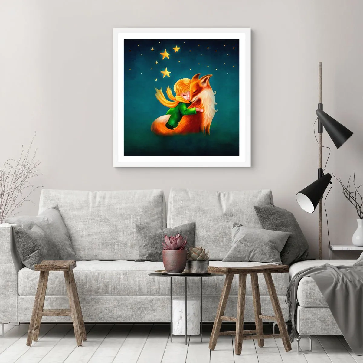 Poster in een witte lijst - Kleine Prins - 60x60 cm