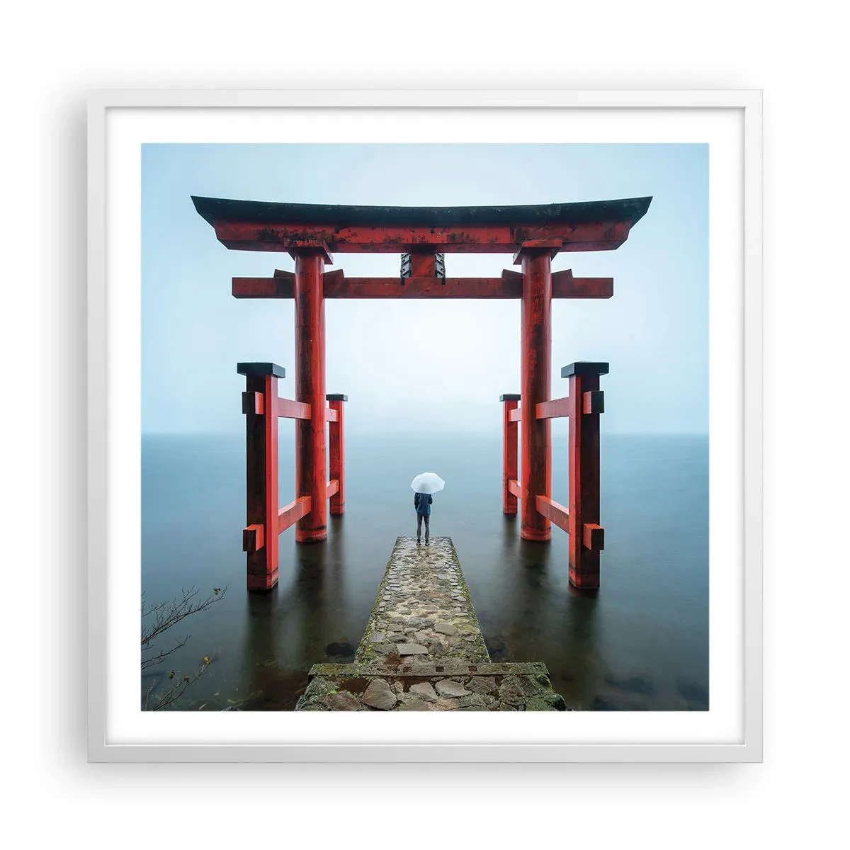 Poster in een witte lijst - Japanse mijmering - 60x60 cm