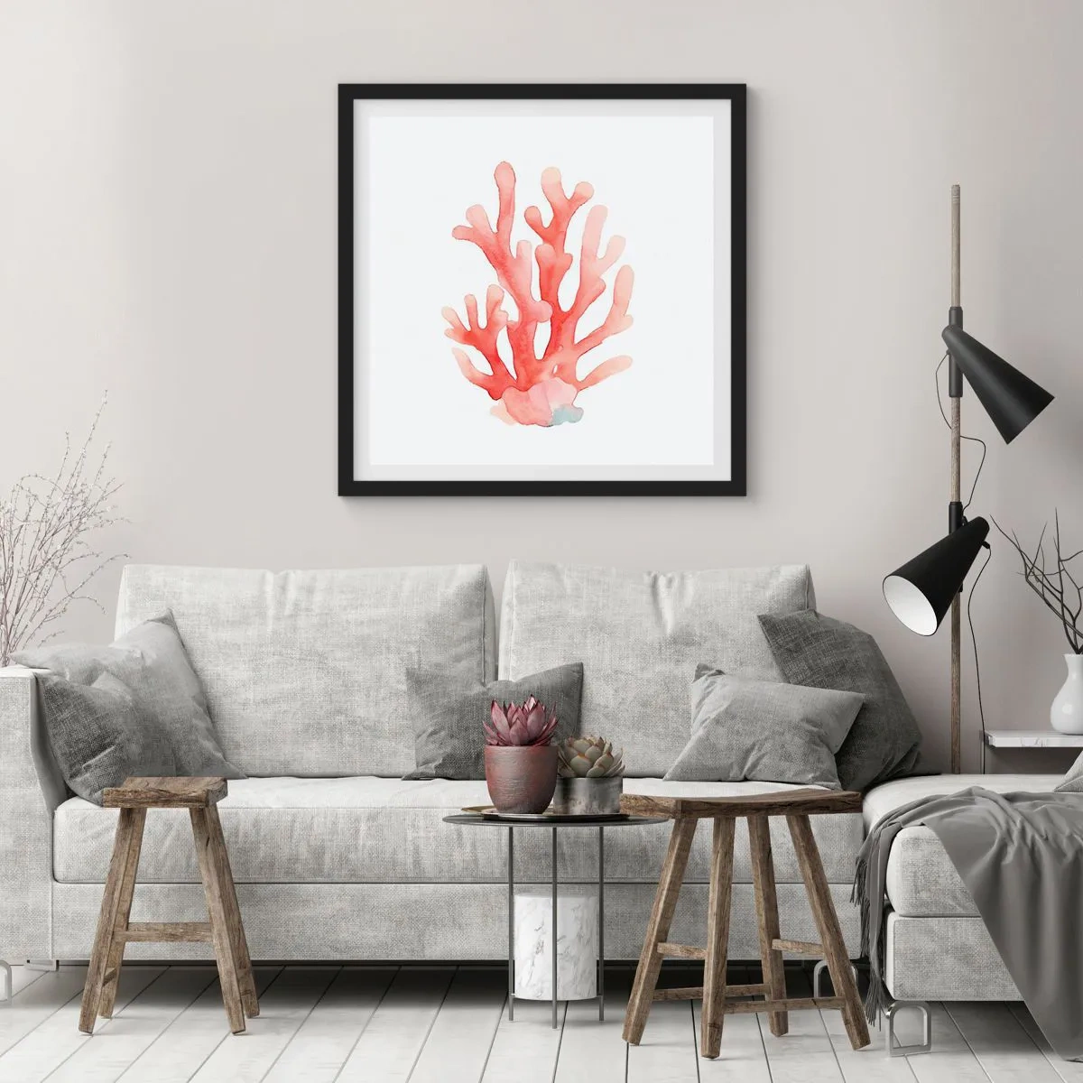 Poster in een zwarte lijst - Koraalkleurig koraal - 30x30 cm