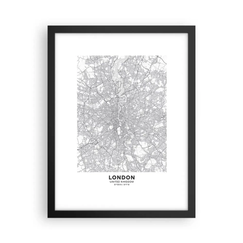 Poster in een zwarte lijst - Kaart van het doolhof van Londen - 30x40 cm