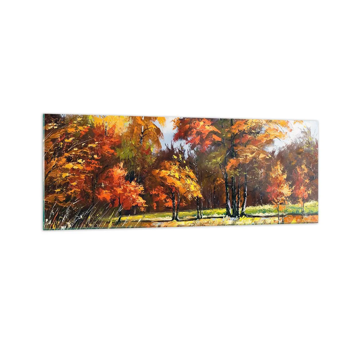 Schilderen op glas - Landschap in goud en brons - 140x50 cm