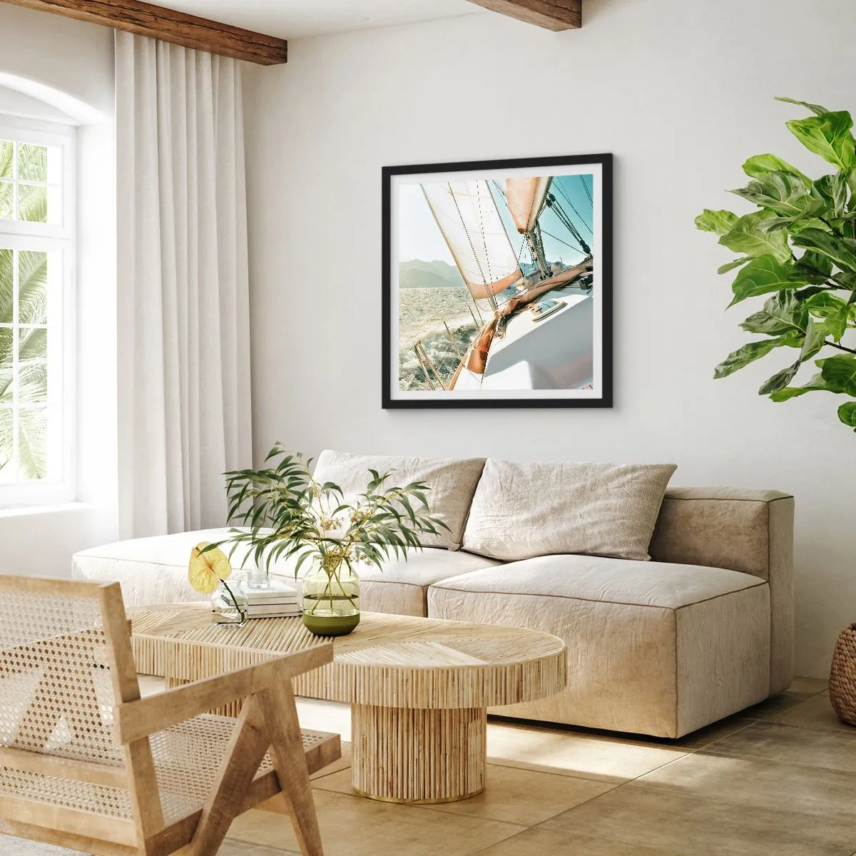 Poster in een zwarte lijst - Onder vol zeil - 50x50 cm