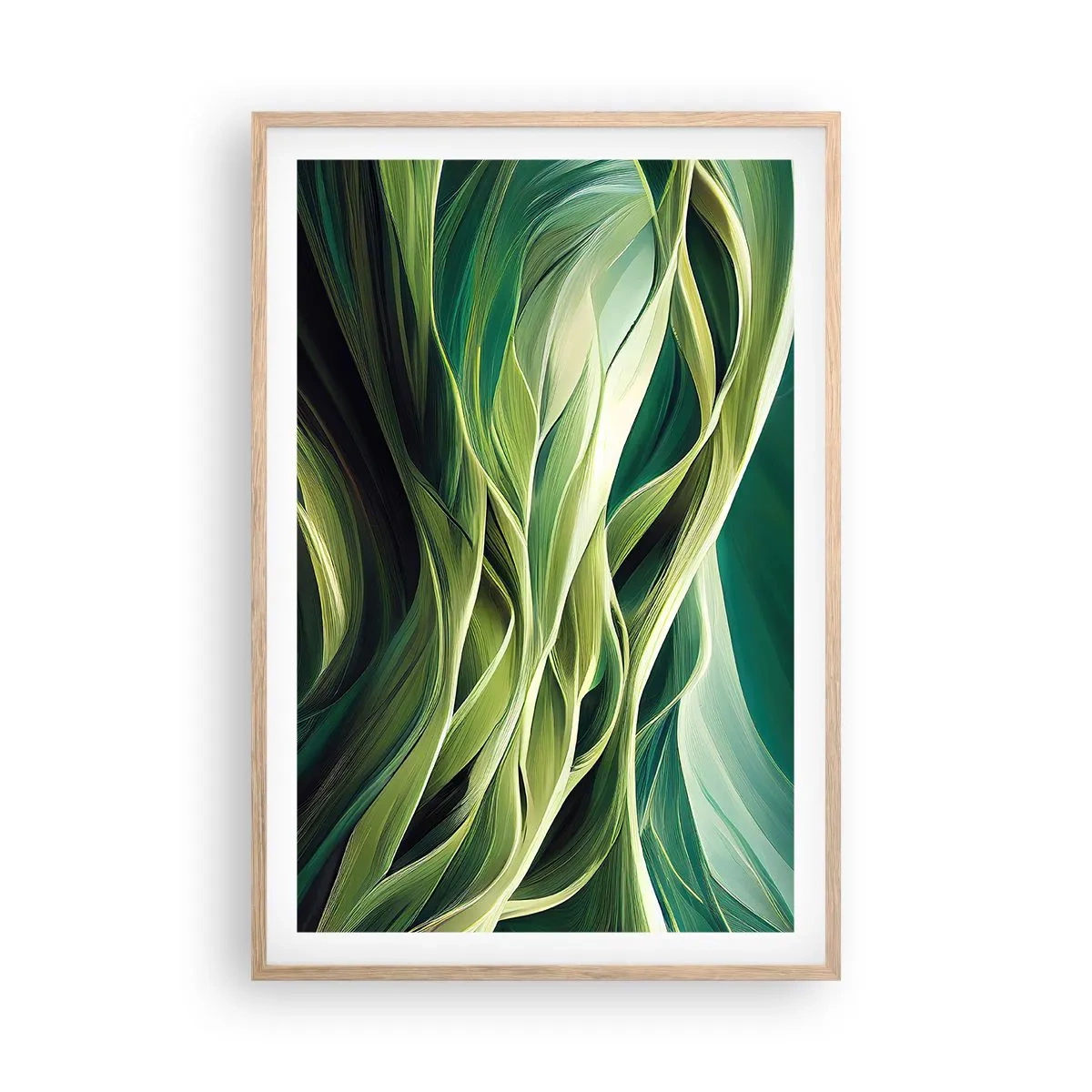 Een poster in een licht eiken lijst - Abstract groen spel - 61x91 cm