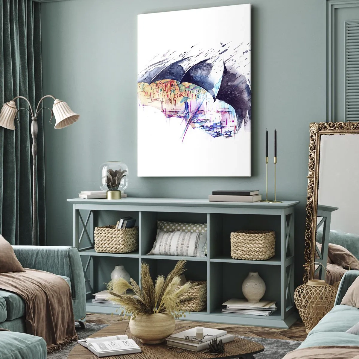 Schilderen op canvas - Wandeling in de regen - 80x120 cm