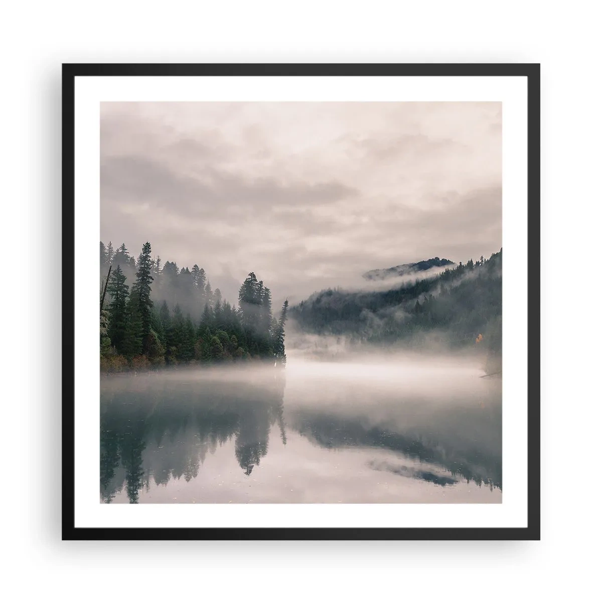 Poster in een zwarte lijst - In reflectie, in de mist - 60x60 cm