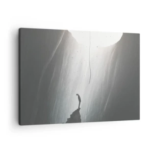 Schilderen op canvas - Silhouet van een man op de bodem van een grot met uitzicht op het licht - 70x50cm - Er is altijd een uitweg - Moderne wanddecoratie voor woonkamer en slaapkamer ARTTOR